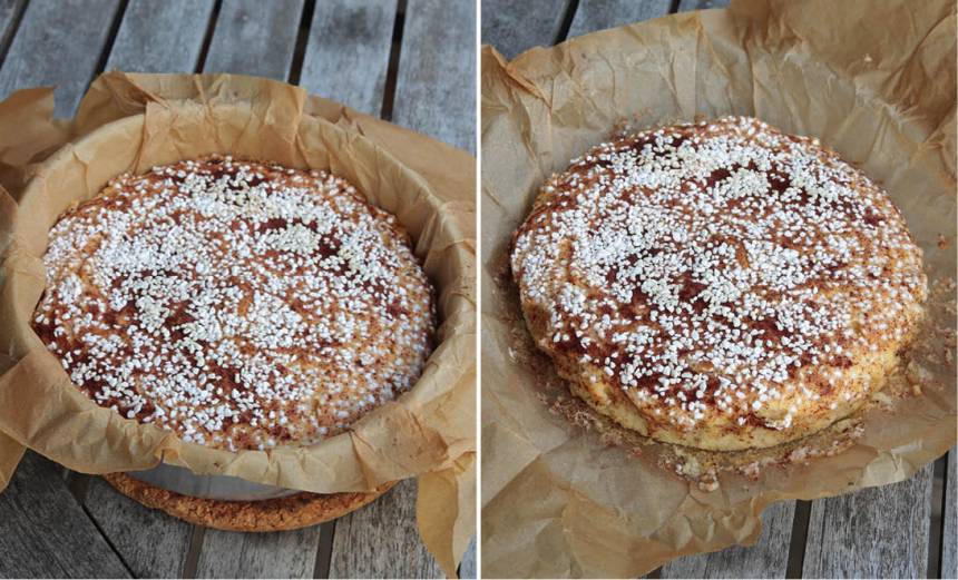 5. Grädda kakan mitt i ugnen i 25–30 min. Känn med en provsticka att kakan är klar. Låt den svalna i formen. Lyft sedan upp kakan med papperet och bjud på fika eller packa ner den i picknickkorgen.