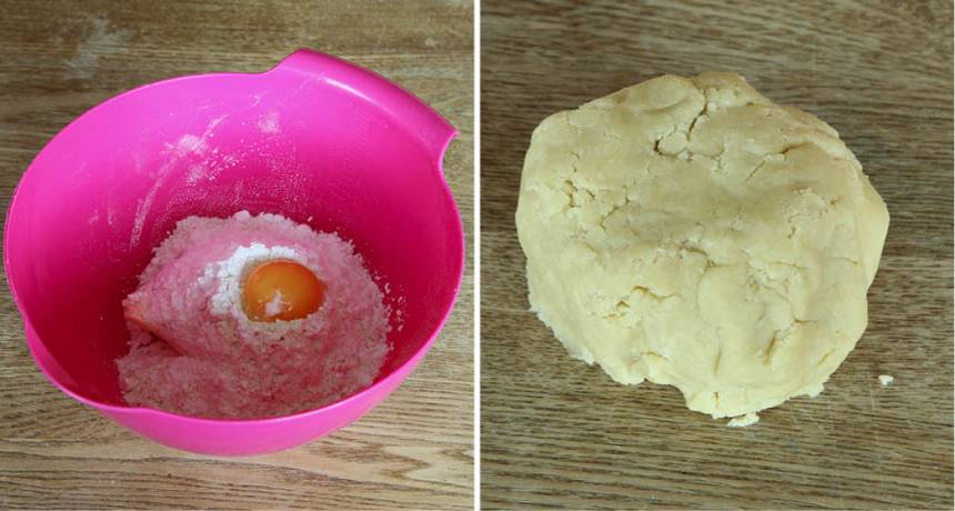 1. Sätt ugnen på 175 grader. Nyp ihop alla ingredienserna till pajdegen.