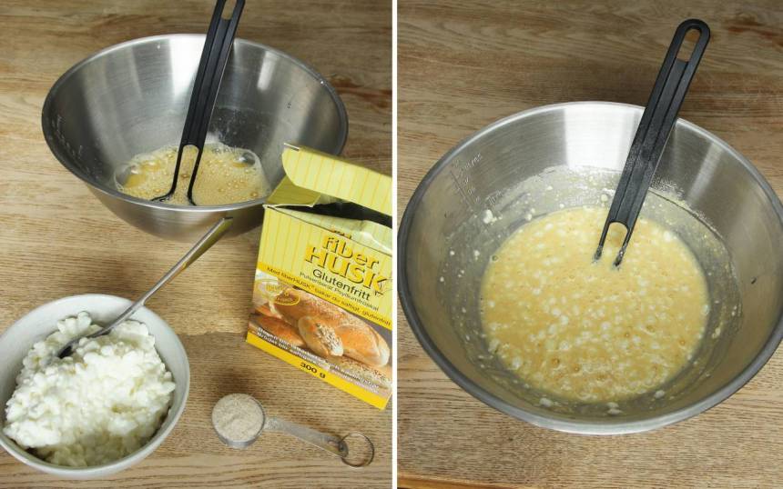 2. Blanda ner Keso och salt och rör om. Blanda sist ner fiberhusken och blanda ordentligt. Låt blandningen stå i 3–5 min.