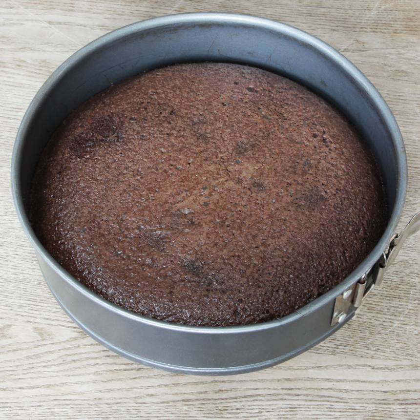 2. Häll smeten i en smord och bröad springform, 23–24 cm i diameter. Grädda kakan mitt i ugnen i 22–28 min beroende på hur kladdig du vill ha den. Låt den kallna i formen.