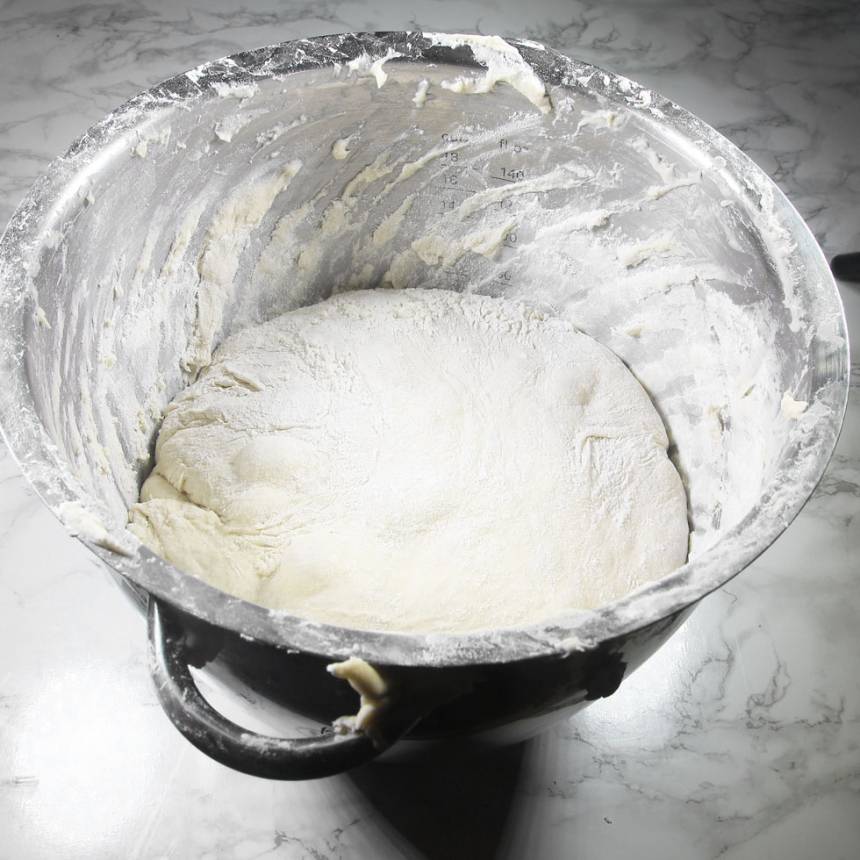 1. Smula ner jästen i en bunke. Tillsätt vatten och blanda tills jästen lösts upp. Rör ner salt, rapsolja och vetemjöl, lite i taget. Blanda ihop allt till en smidig deg och knåda den i några minuter. Låt den jäsa under bakduk i ca 45 min.