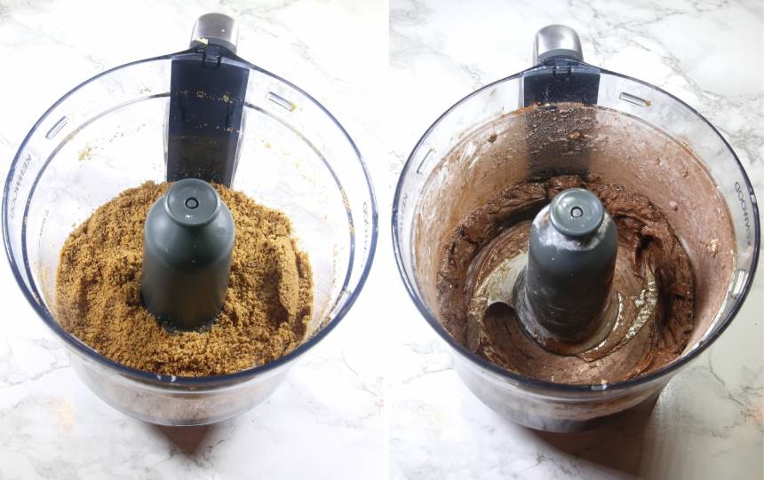 1. Mixa kakorna till smulor. Tillsätt arrakessensen under mixningen.